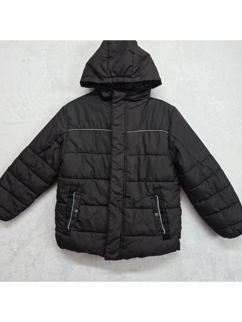 Swiss Tech Puffer Jacket Boys Size M 8yrs Black Hooded Sherpa Lined Hood